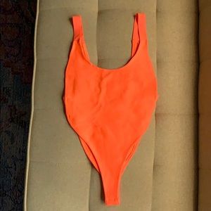 One-Piece Sexy, High Cut Neon Orange Bodysuit